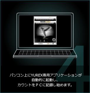 パソコン上にYUREX™専用アプリケーションが自動的に起動し、カウントをPCに記録し始めます